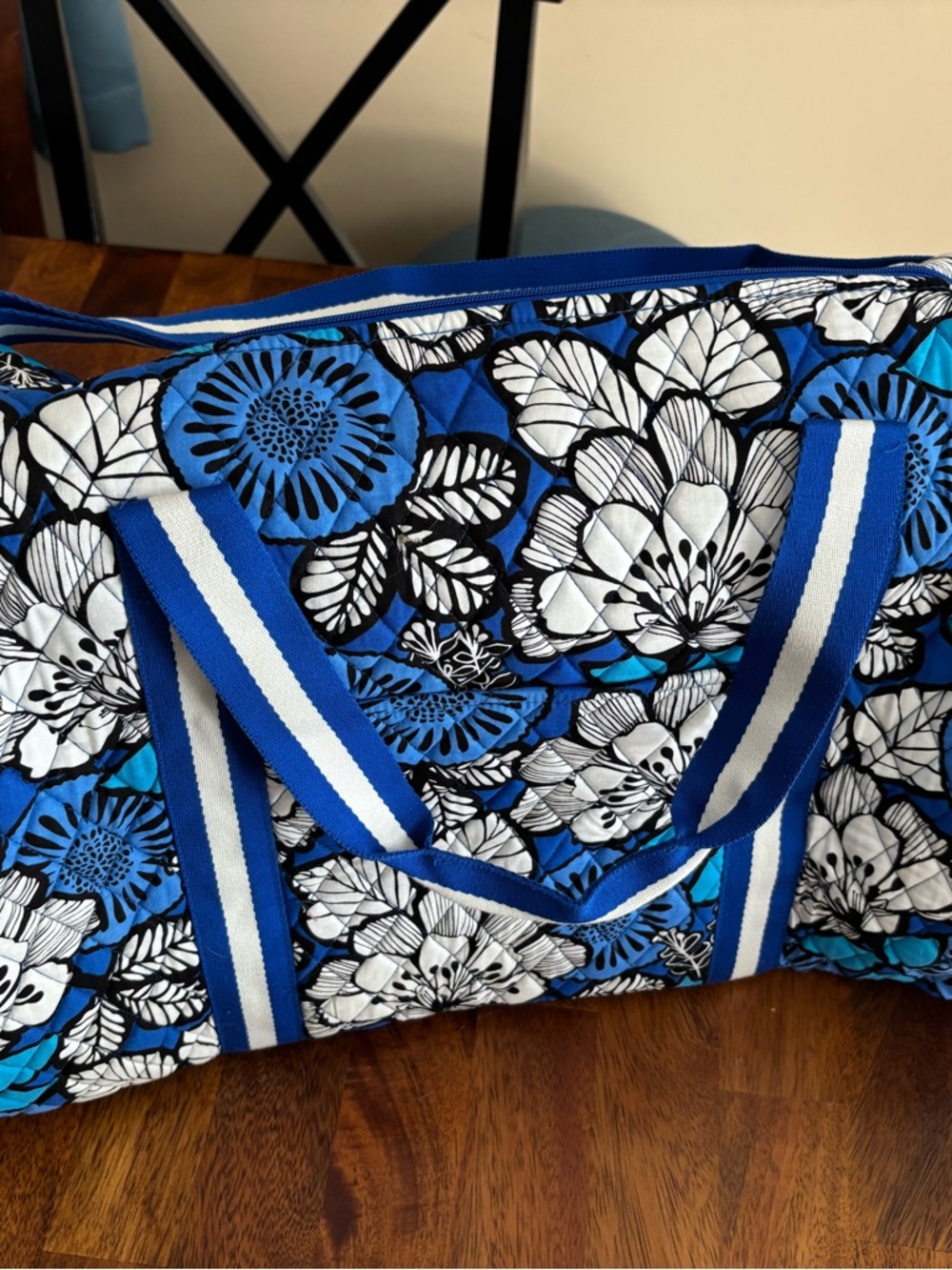 Vera Bradley Blue Floral Quilted Travel Duffel